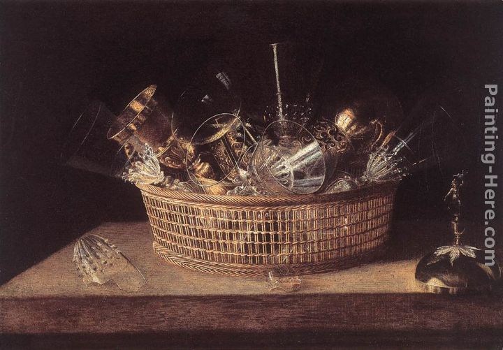 Sebastien Stoskopff Still-Life of Glasses in a Basket
